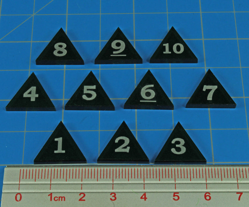Mini Numbered Triangles 1-10, Translucent Green  (10) - LITKO Game Accessories
