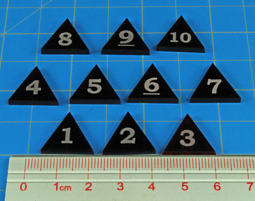 Mini Numbered Triangles 1-10, Translucent Red (10)-Tokens-LITKO Game Accessories