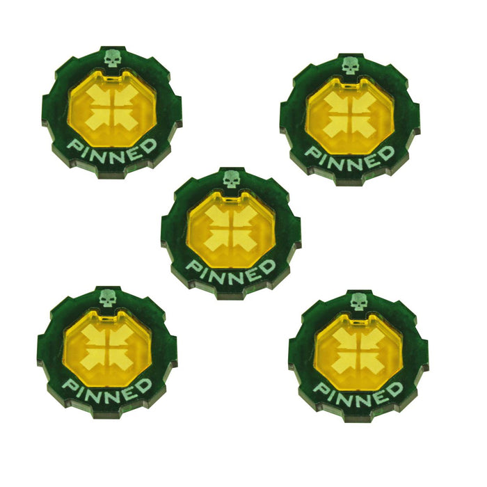 Armageddon 2-Tone Pinned Token Set, Transparent Yellow & Translucent Green (5)-Tokens-LITKO Game Accessories