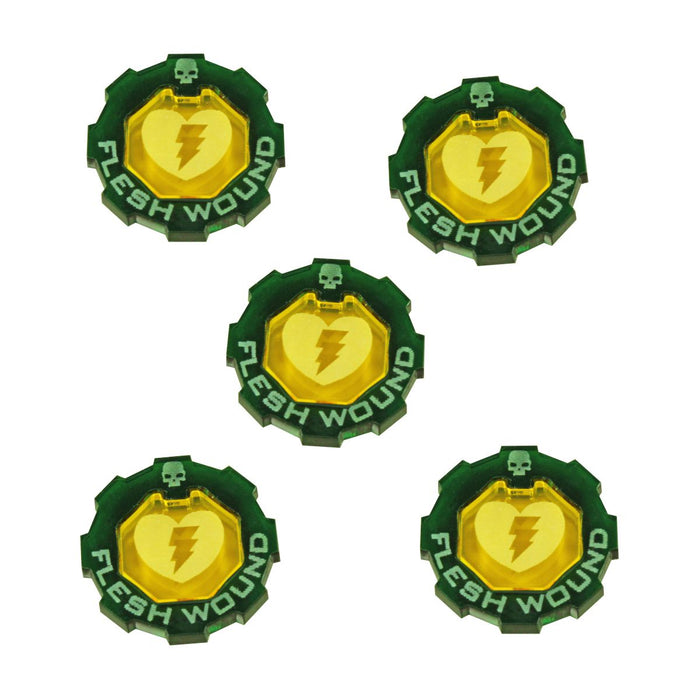 Armageddon 2-Tone Flesh Wound Token Set, Transparent Yellow & Translucent Green (5)-Tokens-LITKO Game Accessories