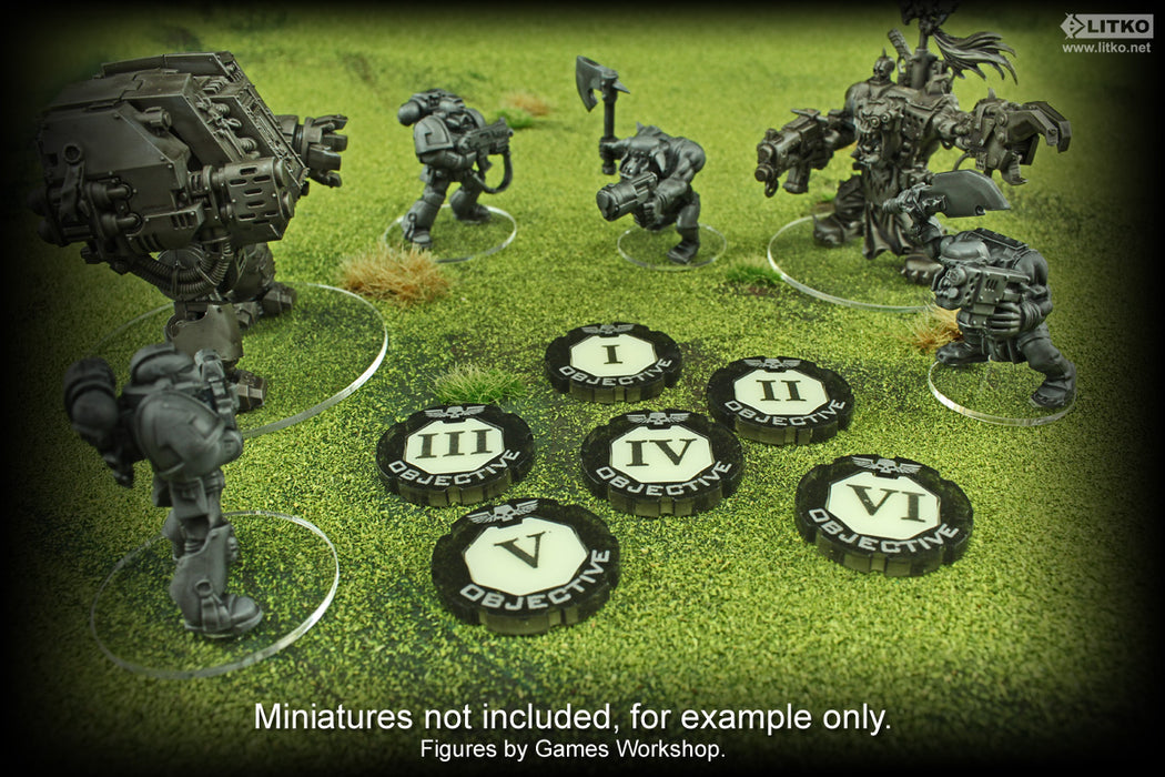 WHv8: Premium 2-tone Objective Token Set, Numbered 1-6 (6) - LITKO Game Accessories
