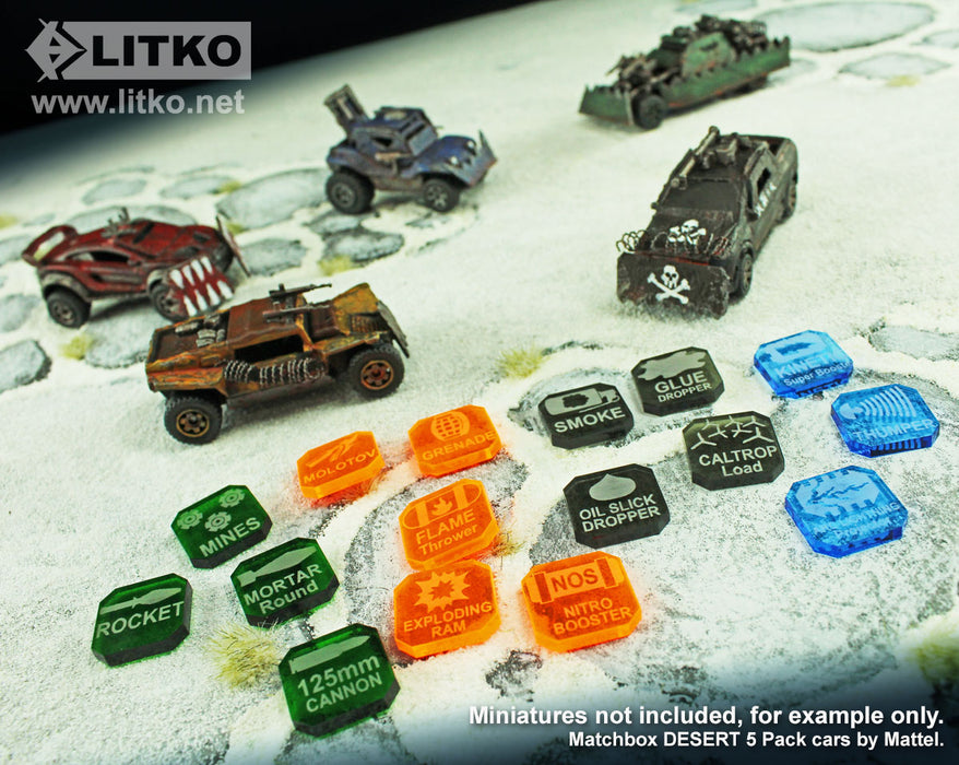 Gaslands Miniatures Game Weapons Tokens Set, Multi-Colored (38)-Tokens-LITKO Game Accessories
