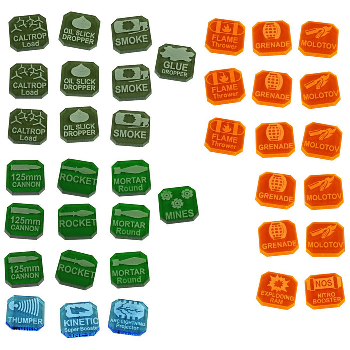  LITKO Template Set Compatible with Gaslands Miniatures Game, Set of 12, Movement & Maneuvers, Turn Templates, Area Effect