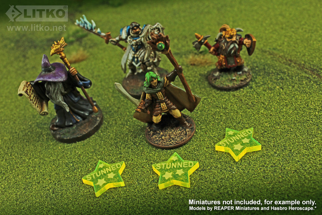 LITKO Stunned Tokens compatible with the Savage Worlds Game System, Fluorescent Yellow (10)-Tokens-LITKO Game Accessories