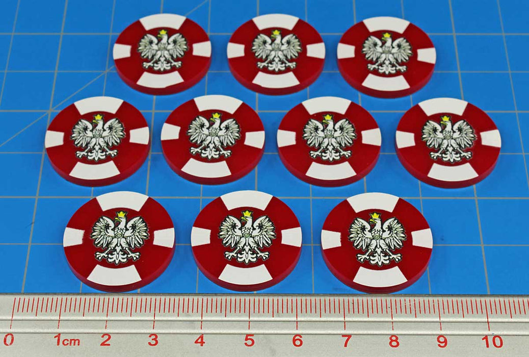 LITKO Premium Printed WWII Large Faction Tokens, Polish Arms of Poland (10)-Tokens-LITKO Game Accessories