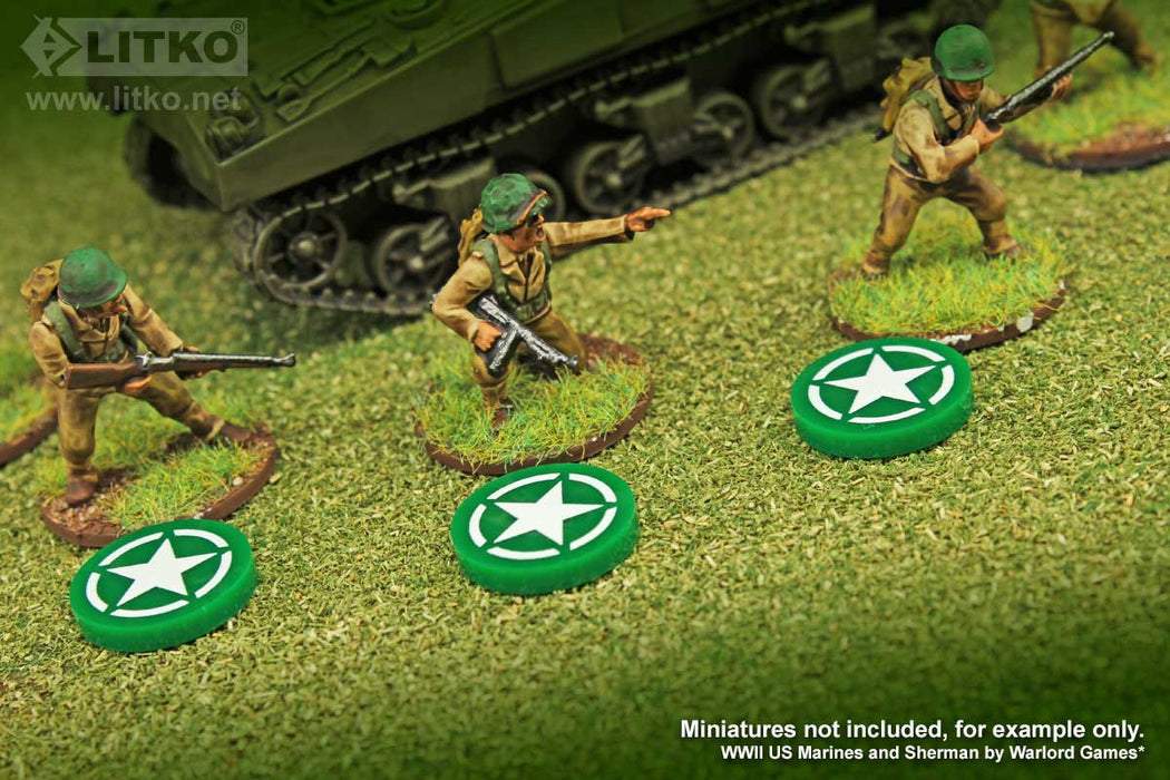 LITKO Premium Printed WWII Faction Tokens, American Army Green Roundel (10)-Tokens-LITKO Game Accessories