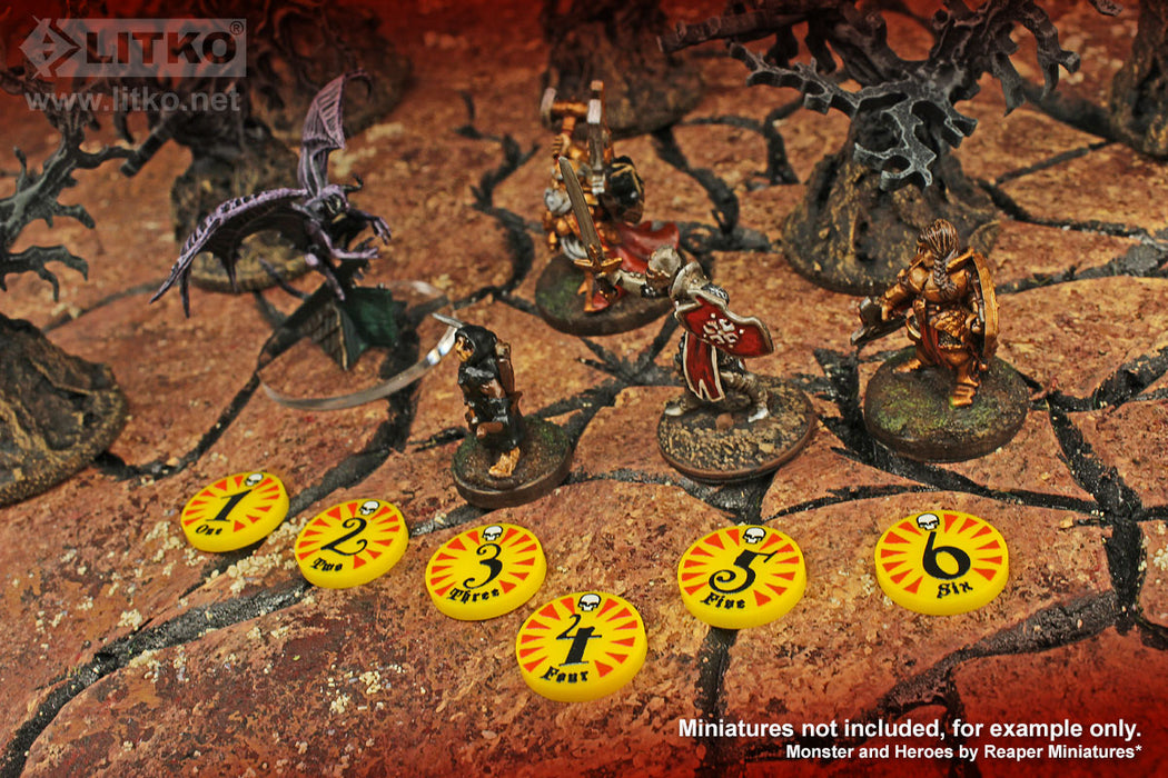 LITKO Premium Printed Dark Fantasy RPG Torments Numbered 1-6 Compatible with MORK BORG (12)-Tokens-LITKO Game Accessories