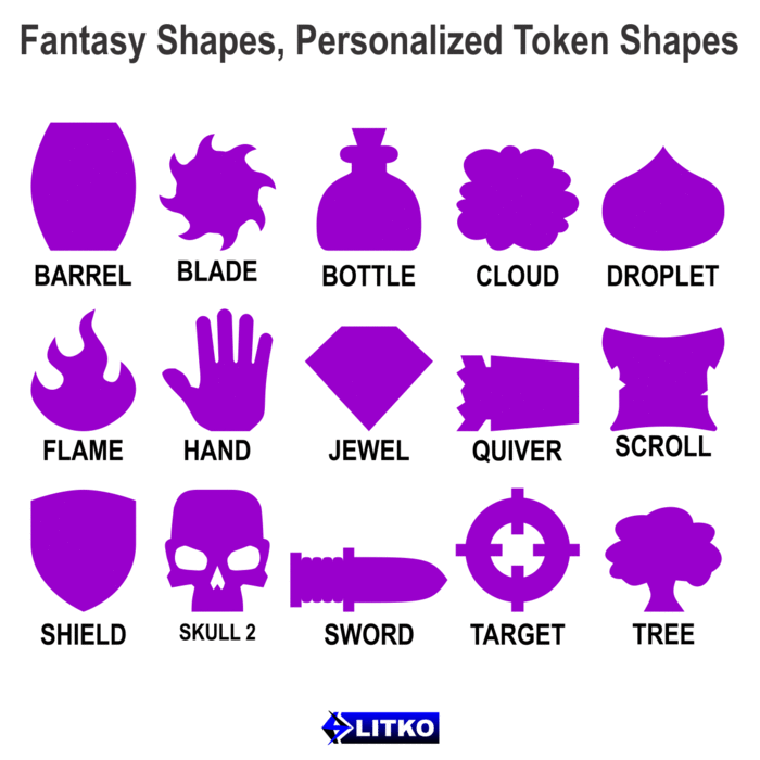 LITKO Personalized Game Tokens - Fantasy Shapes (10) - LITKO Game Accessories
