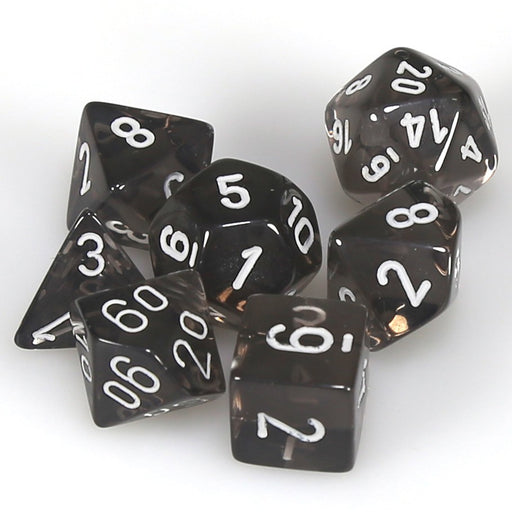 Translucent Polyhedral Smoke/white 7-Die Set-Dice-LITKO Game Accessories