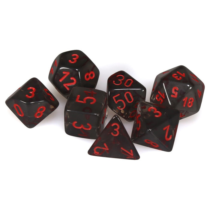 Translucent Polyhedral Smoke/red 7-Die Set-Dice-LITKO Game Accessories