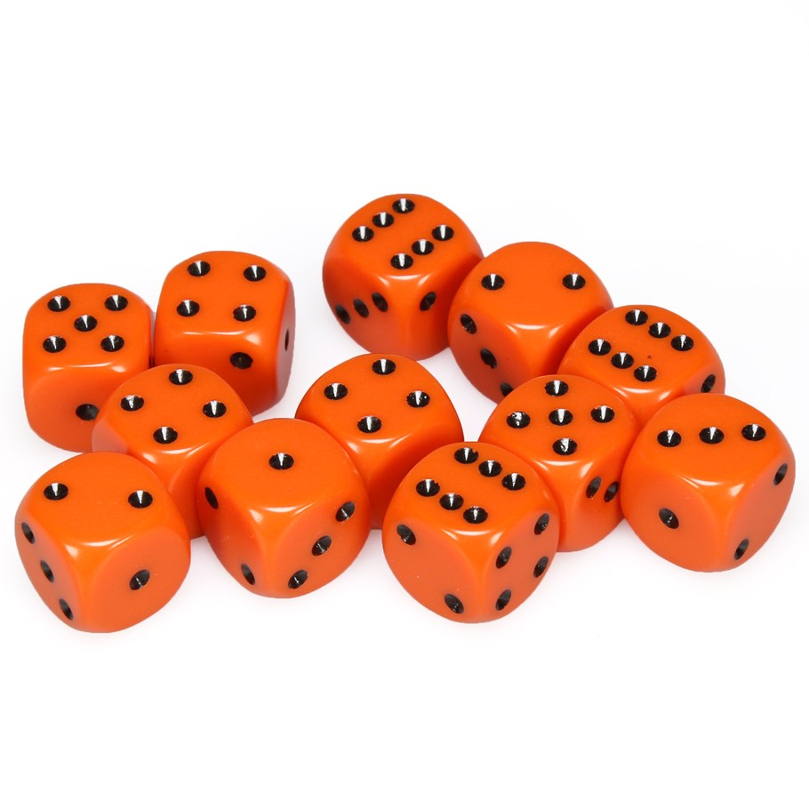 Chessex Opaque 16mm d6 Orange/black Dice Block™ (12 dice) — LITKO