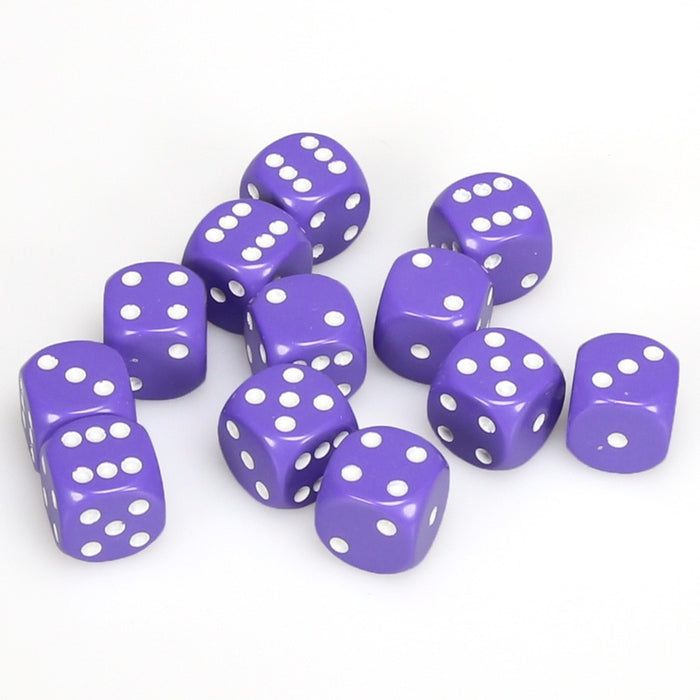 Opaque 16mm d6 Purple/white Dice Block™ (12 dice)-Dice-LITKO Game Accessories