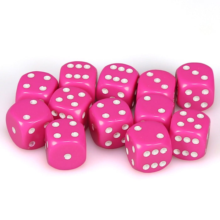 Opaque 16mm d6 Pink/white Dice Block™ (12 dice) - LITKO Game Accessories