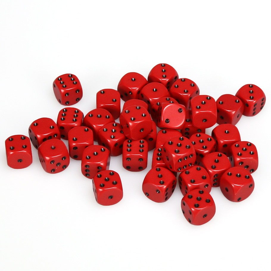 Chessex Opaque 12mm d6 Red/black Dice Block™ (36 dice) — LITKO