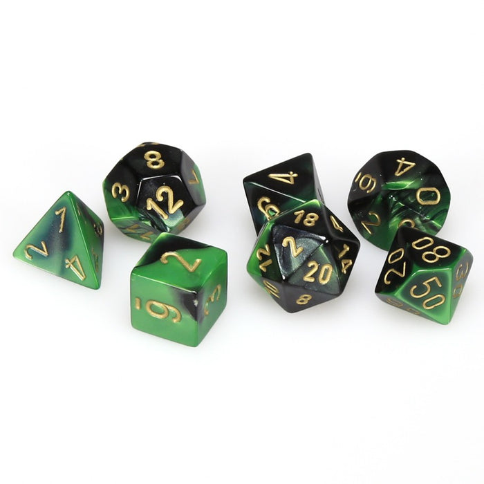 Gemini® Polyhedral Black-Green/gold 7-Die Set-Dice-LITKO Game Accessories