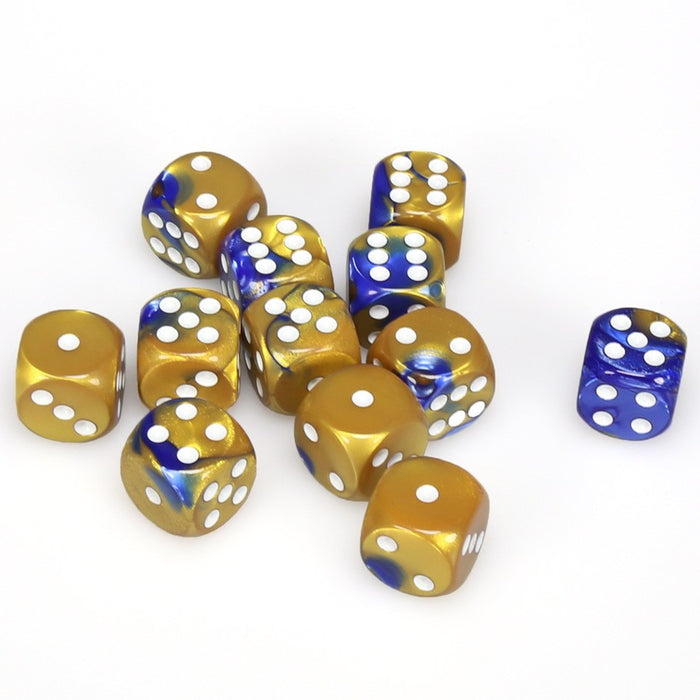 Gemini® 16mm d6 Blue-Gold/white Dice Block™ (12 dice)-Dice-LITKO Game Accessories