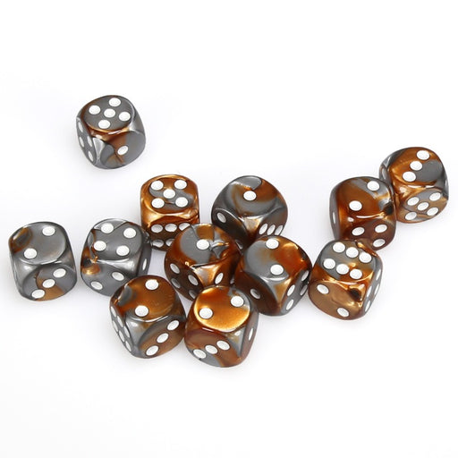 Gemini® 16mm d6 Copper-Steel/white Dice Block™ (12 dice)-Dice-LITKO Game Accessories
