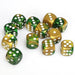 Gemini® 16mm d6 Gold-Green/white Dice Block™ (12 dice)-Dice-LITKO Game Accessories