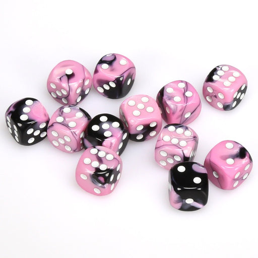Gemini® 16mm d6 Black-Pink/white Dice Block™ (12 dice)-Dice-LITKO Game Accessories