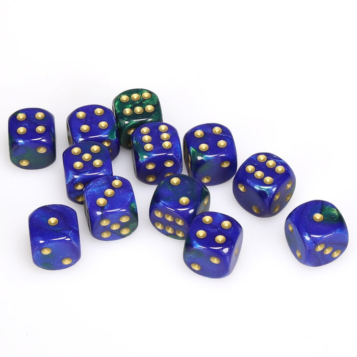 Gemini® 16mm d6 Blue-Green/gold Dice Block™ (12 dice)-Dice-LITKO Game Accessories