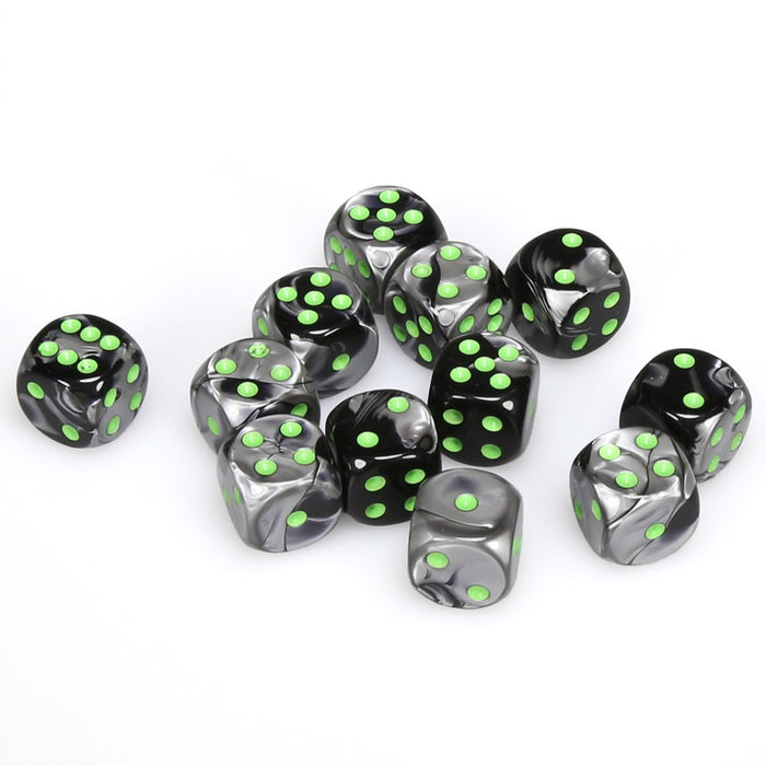 Gemini® 16mm d6 Black-Grey/green Dice Block™ (12 dice)-Dice-LITKO Game Accessories