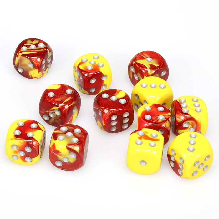 Gemini® 16mm d6 Red-Yellow/silver Dice Block™ (12 dice)-Dice-LITKO Game Accessories
