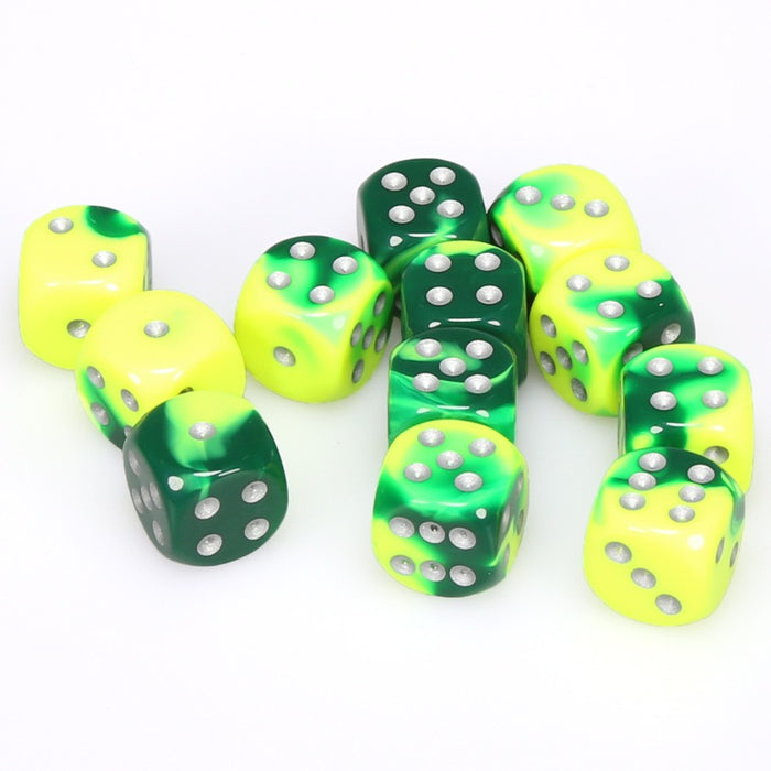Gemini® 16mm d6 Green-Yellow/silver Dice Block™ (12 dice)-Dice-LITKO Game Accessories