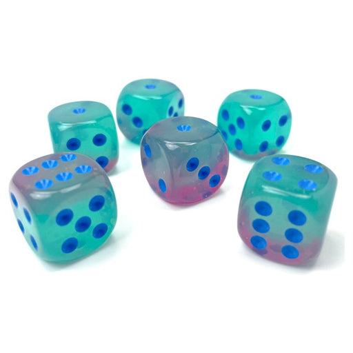 Gemini® 16mm d6 Gel Green-Pink/blue Luminary™ Dice Block™ (12 dice)-Dice-LITKO Game Accessories