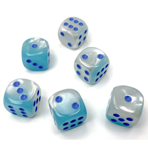 Gemini® 16mm d6 Pearl Turquoise-White/blue Luminary™ Dice Block™ (12 dice)-Dice-LITKO Game Accessories