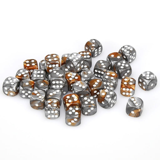 Gemini® 12mm d6 Copper-Steel/white Dice Block™ (36 dice)-Dice-LITKO Game Accessories