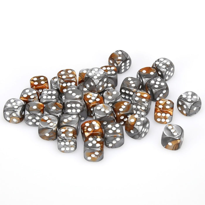 Gemini® 12mm d6 Copper-Steel/white Dice Block™ (36 dice)-Dice-LITKO Game Accessories