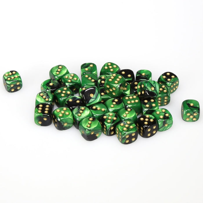 Gemini® 12mm d6 Black-Green/gold Dice Block™ (36 dice)-Dice-LITKO Game Accessories