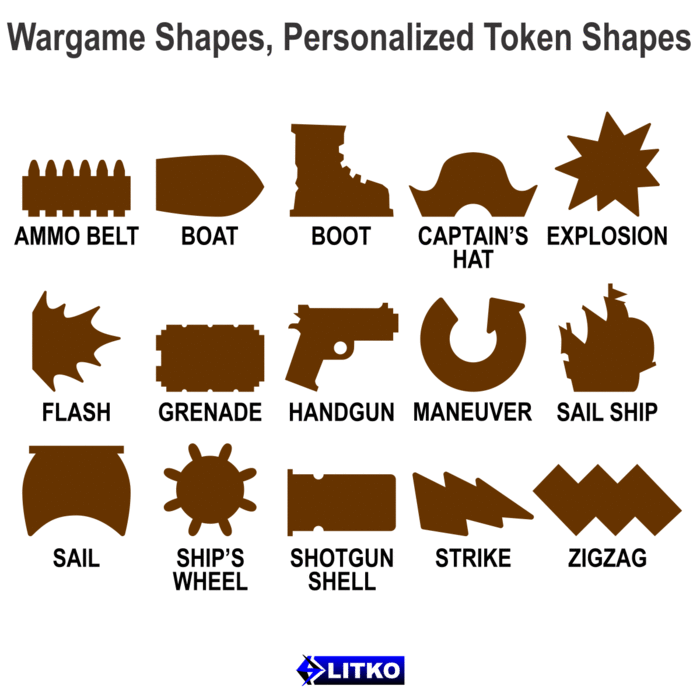 LITKO Personalized Game Tokens - Wargame Shapes (10) - LITKO Game Accessories